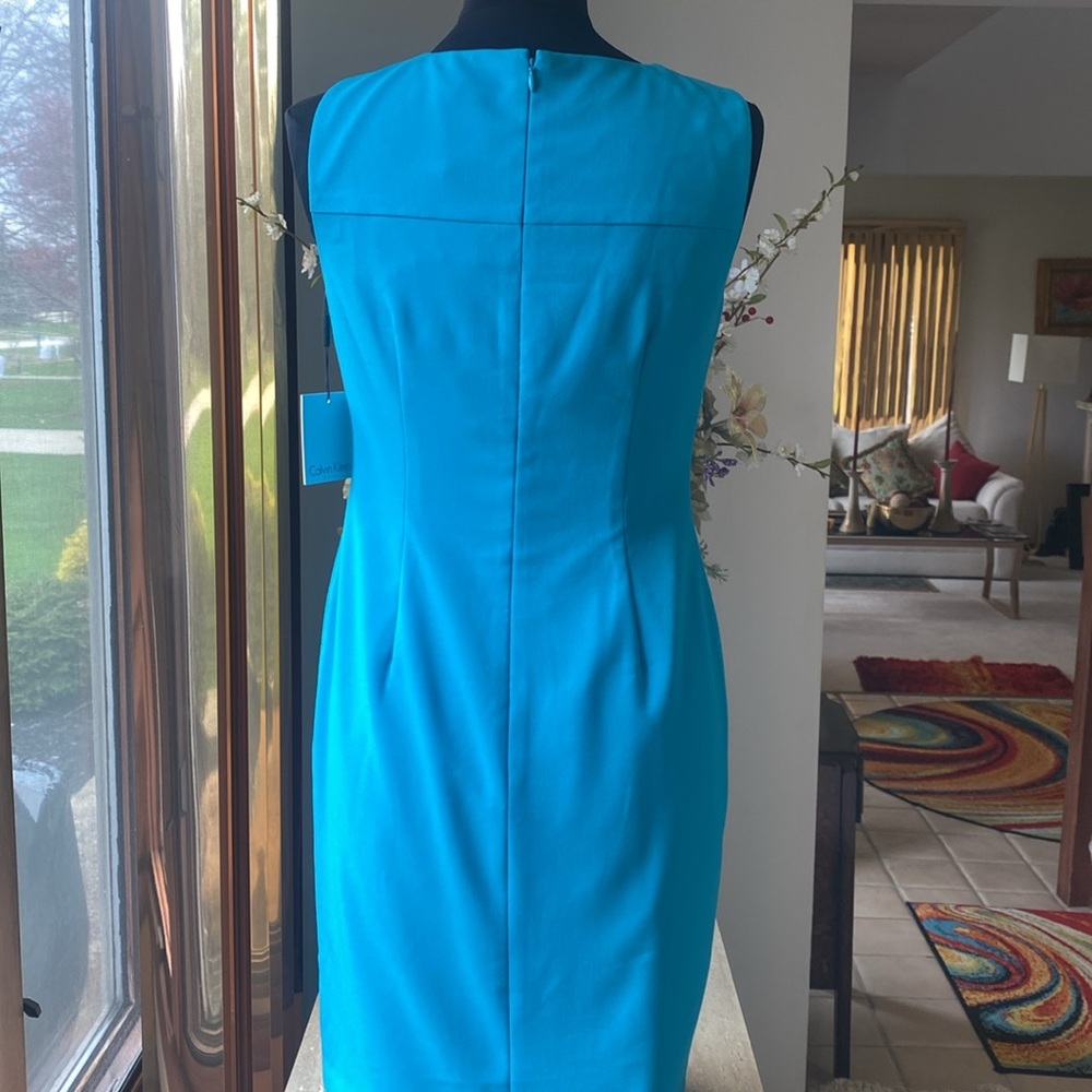 NWT Calvin Klein Elegant Teal Blue Sleeveless Dress, measurements in photos. - Picture 4 of 12